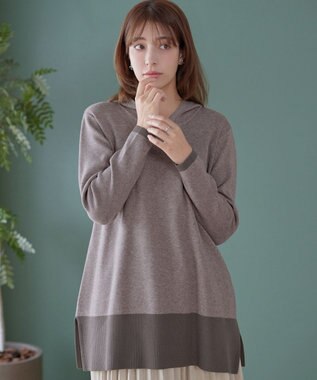 Tiaclasse メランジ配色フーディーニットチュニック モカ