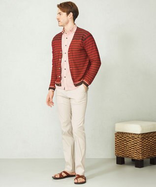 JOSEPH ABBOUD 【洗える】フランドルリネンボーダーカーディガン オレンジ系2