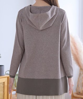 Tiaclasse メランジ配色フーディーニットチュニック モカ