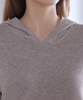 Tiaclasse メランジ配色フーディーニットチュニック モカ