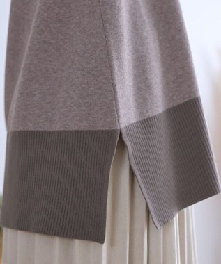 Tiaclasse メランジ配色フーディーニットチュニック モカ