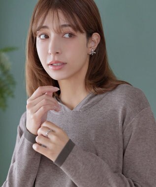 Tiaclasse メランジ配色フーディーニットチュニック モカ