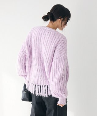 CRAFT STANDARD BOUTIQUE 洗える/フリンジニットカーディガン Purple