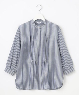 J.PRESS LADIES L 【洗える】ウォッシャブルキュプラツイル バンドカラー ブラウス ネイビー系1