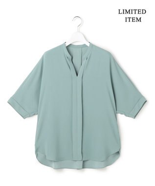 ICB L 【新色追加・WEB限定】BackSatinAmunzen 5分袖キーネックブラウス