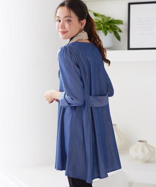 Tiaclasse L 【おのののかさん着用】半袖＆七分袖選べる袖丈バックフレアチュニック 七分袖ブルー