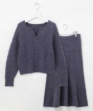 Feroux 【セットアイテム】ケーブルニット セットアップ ネイビー系