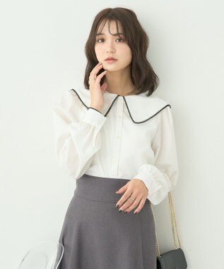 earth music&ecology 配色ピコレースブラウス Off White