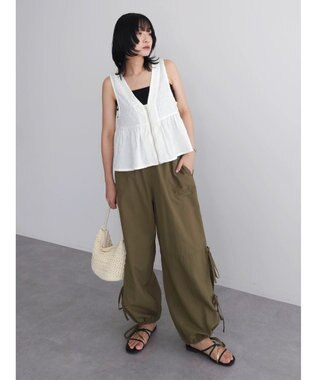 Green Parks ジャガードペプラムＺｉｐベスト Ecru