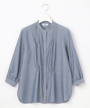 J.PRESS LADIES L 【洗える】ウォッシャブルキュプラツイル バンドカラー ブラウス ブルー系