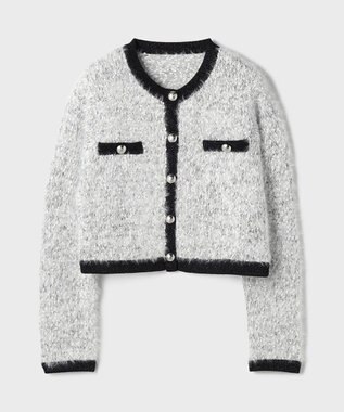 GRACE CONTINENTAL ノーカラーフェザーニットカーディガン バイカラー