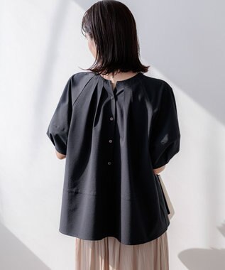 組曲 【先行予約・前後着用可】ソフトサッカーラグランスリーブ ブラウス ブラック系