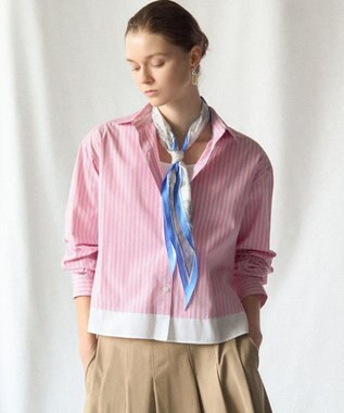 23区 【先行予約】CANCLINI レギュラーカラー ストライプ クロップドシャツ ピンク×サックスストライプ