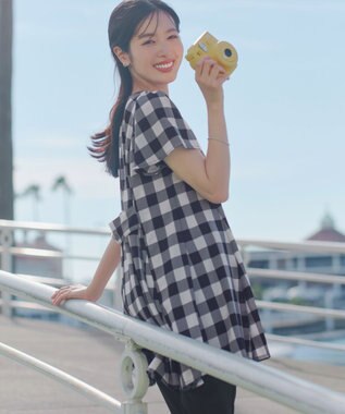 Tiaclasse L 【おのののかさん着用】半袖＆七分袖選べる袖丈バックフレアチュニック 半袖ギンガムチェック大