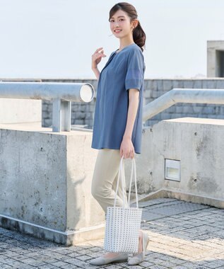 Tiaclasse シフォンランタンスリーブチュニック ブルー