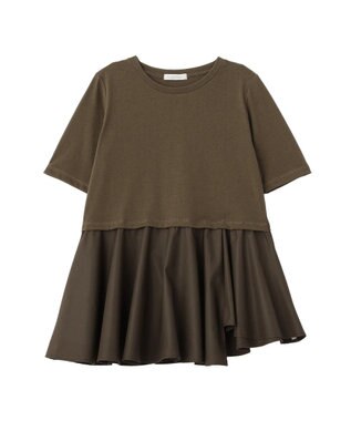 Green Parks 異素材ドッキングペプラムプルオーバー Brown