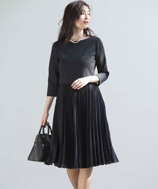 組曲 L 【KUMIKYOKU NAVY】ジャージーコンビプリーツ ワンピース ブラック系