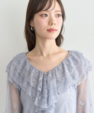 earth music&ecology ＳＥＴ２点ラッフルレースブラウス＋キャミソール Grayish Blue