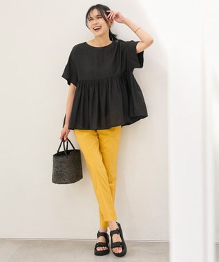 UNFILO ヴィンテージシアー ギャザーペプラムブラウス ブラック