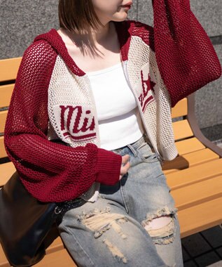 WEGO メッシュラグランニットパーカー ワイン