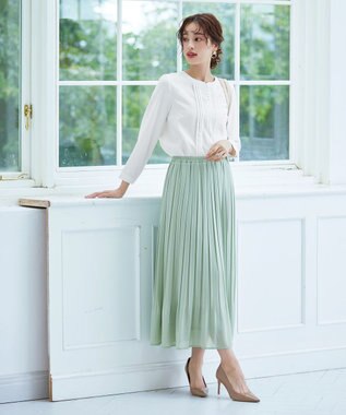 Tiaclasse L 【洗える】ピンタック配色ブラウス オフホワイト