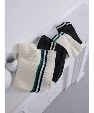 Green Parks ＳＥＴ２点　ボーダーニットマフラー＋手袋 Gray