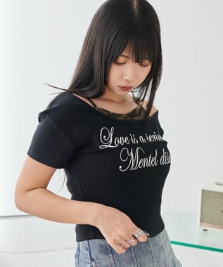 WEGO ドッキングオフショルデザインちびT ブラック