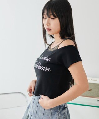 WEGO ドッキングオフショルデザインちびT ブラック