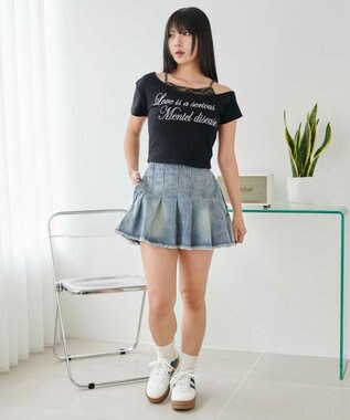 WEGO ドッキングオフショルデザインちびT ブラック