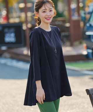Tiaclasse L 【おのののかさん着用】半袖＆七分袖選べる袖丈バックフレアチュニック 七分袖ネイビー