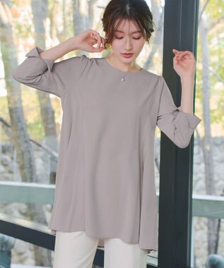 Tiaclasse 【おのののかさん着用】半袖＆七分袖選べる袖丈バックフレアチュニック 半袖ネイビーストライプ