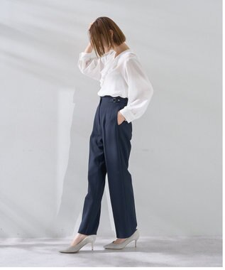 YECCA VECCA サイドベルテッドハイウエストパンツ Navy