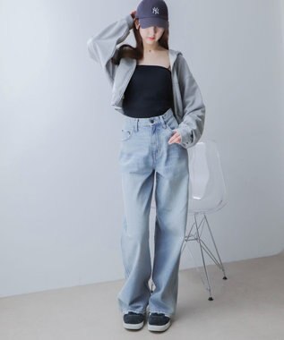 WEGO ショートZIPパーカー 杢グレー