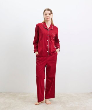 une nana cool 【綿100%】60/1 シルケットスムース 長袖開襟 MADE WITH LIBERTY FABRIC エンジ