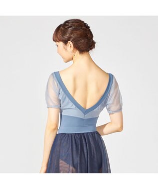 Chacott ドレープスリーブレオタード アイアンブルー