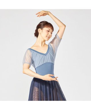 Chacott ドレープスリーブレオタード アイアンブルー