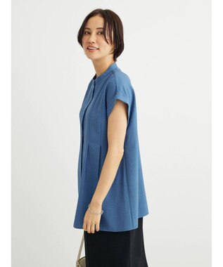 Green Parks フレンチスリーブタックブラウス Blue