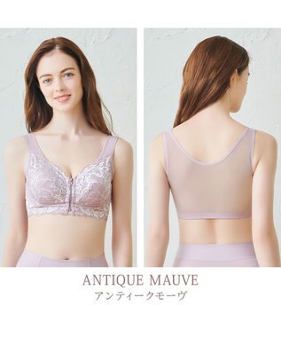 BRADELIS New York 【BRADELIS NewYork peace / ノンワイヤー・フロント留め・スッキリ着痩せ】細く見えるフロントファスナーブラ23 S～5L アンティークモーヴ