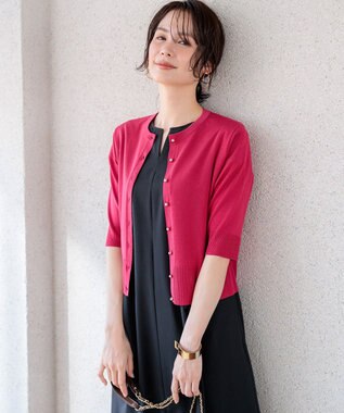 組曲 【先行予約】シアーニット5分袖 カーディガン チェリーローズ系