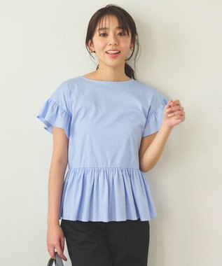 Feroux 【UVケア】フリルスリーブペプラム カットソー スカイブルー系