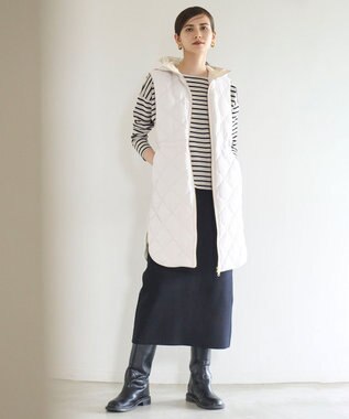 UNFILO 【洗える】ボーダーワイドTシャツ グレージュ×ブラックボーダー