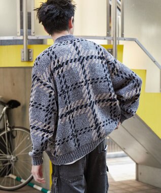 WEGO ベロアモールパターンカーディガン グレーチェック1