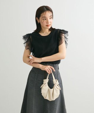 Green Parks ・swing by チュールレイヤーノースリーブニット Black