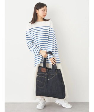 earth music&ecology Ｌｅｅ×ｅ．ｍ．ａ．ｅ　ＢＯＲＤＥＲ　Ｌ／Ｓ　ＴＥＥ Blue