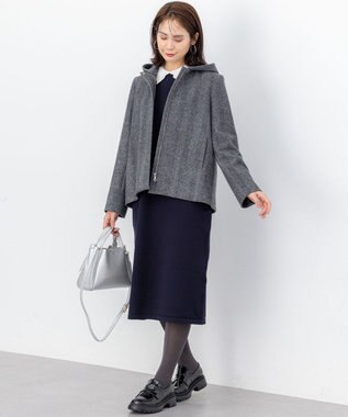 組曲 L レースライク襟付きニットワンピース ネイビー系