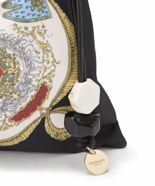 TOPKAPI 【TREASURE TOPKAPI】マイルドサテン スカーフ柄 巾着 トート バッグ ブラック