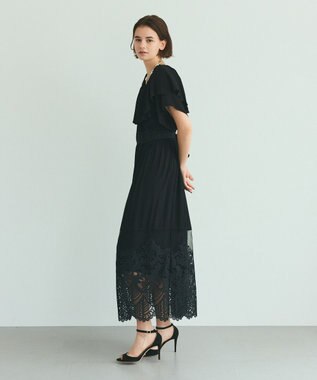 GRACE CONTINENTAL ラッフルレース切替マキシ ブラック