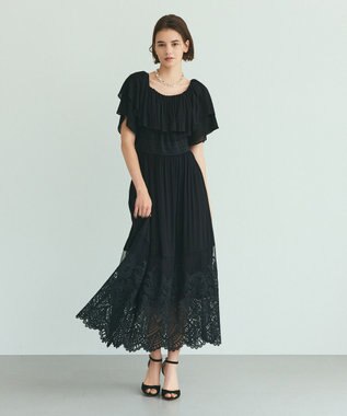 GRACE CONTINENTAL ラッフルレース切替マキシ ブラック