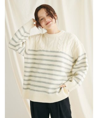 CRAFT STANDARD BOUTIQUE ケーブル×ボーダードッキングプルオーバー Border Ivory