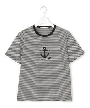 23区 【洗える】アンカーロゴプリント 半袖 Tシャツ ブラック×ホワイトボーダー